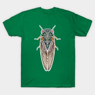 Art Nouveau Cicada White Outline T-Shirt